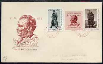 Yugoslavia - Trieste 1952 Marshall Tito 60th Birthday set of 3 on illustrated unaddressed cover with first day cancels, stamps on 