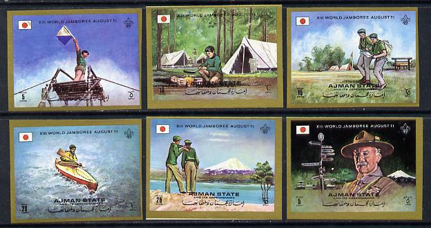 Ajman 1971 Scouts imperf set of 6 unmounted mint, Mi 1047-52B, stamps on scouts      mountains