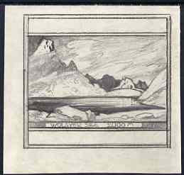 Austria 1930s original pencil sketch for landscape issue showing Wolayer See, size 98 x 89 mm, stamps on 