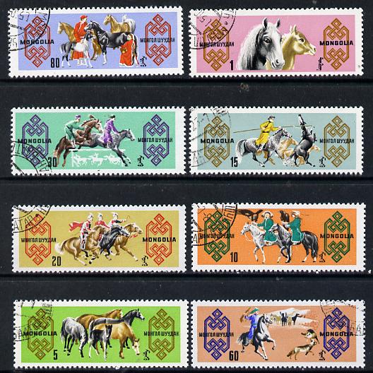 Mongolia 1965 Horses cto set of 8, SG 364-71*, stamps on animals   horses