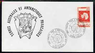 French Southern & Antarctic Territories 1971 10th Antarctic Treaty 75f (SG 71) on cover with commemorative first day cancel, stamps on 