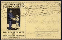 Austria 1915 Charity Braille postcard sent by Military Post, stamps on 