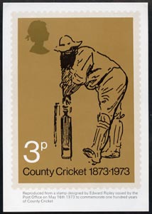 Great Britain 1973 County Cricket PHQ card unused and Post Office fresh cat \A370, stamps on 