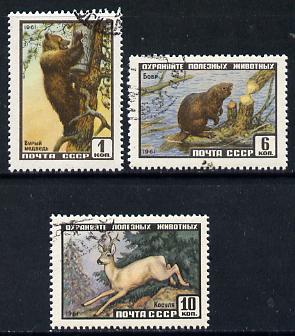 Russia 1961 Wildlife cto set of 3 (Beaver, Deer & Bear) SG 2534-36*, stamps on animals, stamps on bear, stamps on deer