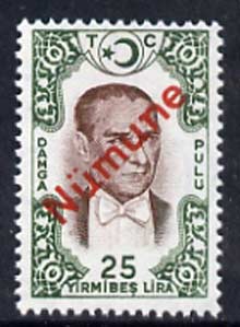 Turkey 1960s Ataturk 25L Revenue stamp optd NUMUNE (Specimen) in red, superb unmounted mint (ex DLR archives)* , stamps on , stamps on dictators.