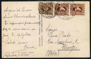 Egypt 1931 PPC to Italy bearing Fuad adhesives cancelled by Lloyd Triestino MN VICTORIA dated 4.11.1931, scarce Commercial Maritime Mail item, stamps on 