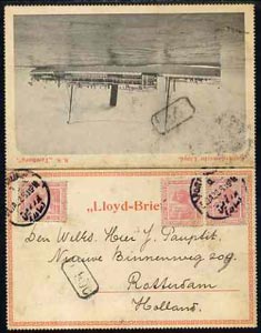 Egypt 1922 Rotterdamsche Lloyd SS TAMBORA letter card to Netherlands bearing 3 x 5m tied Port Taufik date stamp of 31.JA.22 (Maritime Mail), stamps on 