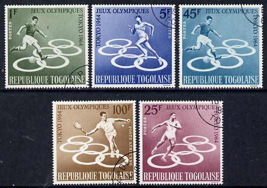 Togo 1964 Tokyo Olympic Games perf set of 5 fine cds used, SG 386-90*, stamps on olympics, stamps on sport, stamps on football, stamps on running, stamps on discus, stamps on tennis