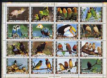 Umm Al Qiwain 1972 Exotic Birds #2 sheetlet containing 16 values cto used (Mi 1402-17A), stamps on birds    parrots