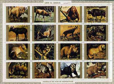 Umm Al Qiwain 1972 Animals #3 sheetlet containing 16 values (Endangered Species) cto used Mi 1530-45, stamps on animals