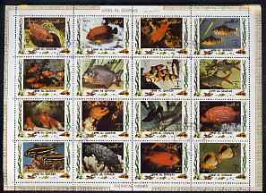 Umm Al Qiwain 1972 Fish #2 sheetlet containing 16 values cto used (Mi 1466-81A), stamps on fish      marine-life    shells