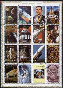 Umm Al Qiwain 1972 History of Space #1 sheetlet containing 16 values cto used (Mi 1066-81A), stamps on space
