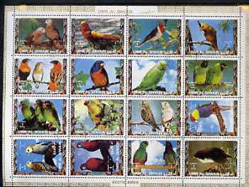 Umm Al Qiwain 1972 Exotic Birds #1 sheetlet containing 16 values cto used (Mi 1242-57A), stamps on birds     parrots