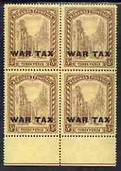Bahamas 1918 Staircase War Tax 3d marginal block of 4 unmounted mint SG98, stamps on 