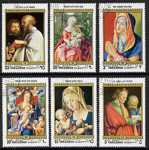 Umm Al Qiwain 1971 Christmas (Paintings by Albrecht Durer) set of 6 cto used, Mi 483-88*, stamps on , stamps on  stamps on arts, stamps on  stamps on christmas, stamps on  stamps on durer, stamps on  stamps on renaissance