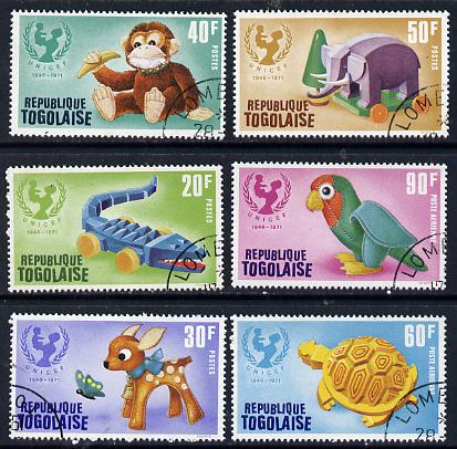 Togo 1971 UNICEF set of 6 cto used, SG 848-53*, stamps on animals   children     reptiles    unicef    united-nations    toys