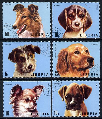 Liberia 1974 Dogs set of 6 cto used, SG 1194-99*, stamps on , stamps on  stamps on animals   dogs    collie   chihuahua    boxer    beagle   retriever   fox-terrier