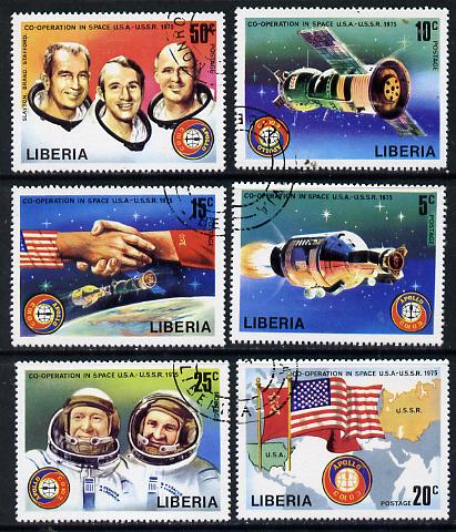 Liberia 1975 Apollo-Soyuz set of 6 cto used, SG 1247-52*, stamps on , stamps on  stamps on space  flags   maps   personalities
