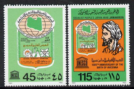 Libya 1980 Scientific Exn - Birth of Avicenna (Philosopher) perf set of 2 unmounted mint, SG 1025-6*, stamps on maps   science       philosophy