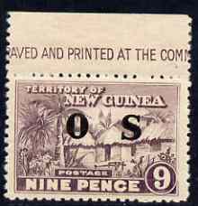 New Guinea 1925-31 Native Village 9d optd OS marginal unmounted mint with shiny gum, SG O28, stamps on 
