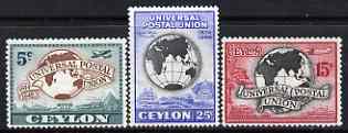 Ceylon 1949 KG6 75th Anniversary of Universal Postal Union set of 3 unmounted mint, SG 410-12, stamps on , stamps on  stamps on , stamps on  stamps on  kg6 , stamps on  stamps on  upu , stamps on  stamps on 