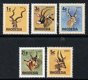 Rhodesia 1974 Antelopes set of 5 from Wildlife def set unmounted mint, SG 489-93*, stamps on animals, stamps on antelope