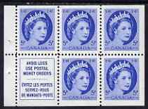 Canada 1954-62 QEII 5c Booklet pane, 5 stamps plus label unmounted mint SG467a, stamps on 