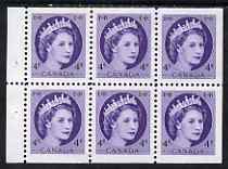 Canada 1954-62 QEII 4c Booklet pane of 6 unmounted mint SG466a, stamps on 