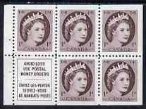 Canada 1954-62 QEII 1c Booklet panes 5 stamps plus label unmounted mint SG463a, stamps on 