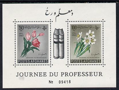 Afghanistan 1961 Teachers Day (Flowers & Books) perf m/sheet unmounted mint, stamps on education    flowers    literature       books    tulips