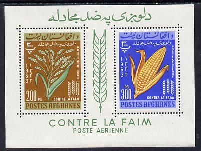 Afghanistan 1963 Freedom From Hunger (Rice & Corn) perf m/sheet containing 200p & 300p values (without number) unmounted mint, stamps on farming, stamps on food, stamps on wheat, stamps on rice, stamps on corn, stamps on ffh, stamps on  ffh , stamps on 