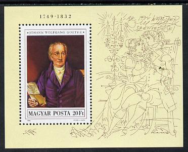 Hungary 1982 Goethe Death Anniversary unmounted mint perf miniature sheet Mi Bl 161A, stamps on personalities, stamps on literature, stamps on poetry, stamps on death, stamps on masonics, stamps on masonry