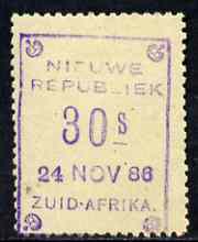 South Africa - New Republic 1886-87 30s yellow paper (dated 24 Nov 86) without Arms mounted mint, stamps on 