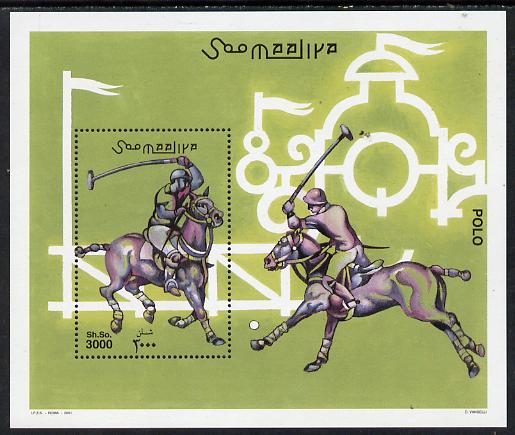 Somalia 2001 Polo perf m/sheet unmounted mint. Note this item is privately produced and is offered purely on its thematic appeal Michel BL 85, stamps on sport, stamps on polo, stamps on horses