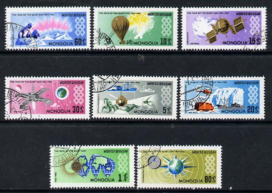 Mongolia 1965 International Quiet Sun Year set of 8 cto used, SG 356-63, stamps on environment   maps    polar   space   weather      helicopter   balloons