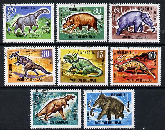 Mongolia 1966 Prehistoric Animals set of 8 cto used, SG 436-43, stamps on animals    dinosaurs