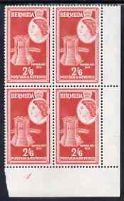 Bermuda 1953-62 Warwick Fort 2s6d unmounted mint lower right corner block of 4 (mount marks in margins), SG 147, stamps on 