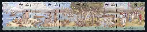 Christmas Island 1988 Australia Bi-cent strip of 5 (arrival first fleet) very fine used, SG 246a, stamps on 