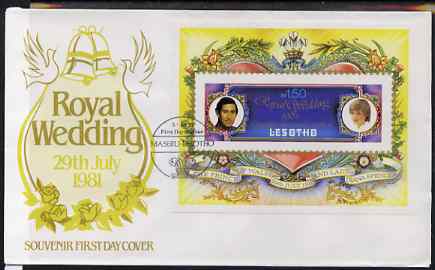 Lesotho 1981 Royal Wedding imperf m/sheet on illustrated cover with first day cancel, SG MS 454var, stamps on royalty, stamps on diana, stamps on charles, stamps on 