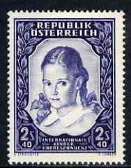 Austria 1952 International Children's Correspondence unmounted mint SG1240, stamps on , stamps on  stamps on austria 1952 international children's correspondence unmounted mint sg1240