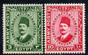 Egypt 1936 Fuad Army Post set of 2 mounted mint SG A12-13, stamps on 