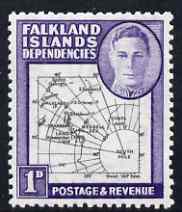 Falkland Islands Dependencies 1946-49 KG6 Thick Maps 1d unmounted mint SG G2, stamps on , stamps on  kg6 , stamps on maps  