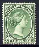 Falkland Islands 1891-1902 QV 1/2d green CA upr unused (no gum) SG16, stamps on , stamps on  qv , stamps on 