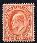 Falkland Islands 1904-12 KE7 1d vermilion (wmk upr) mounted mint SG44, stamps on , stamps on  ke7 , stamps on 