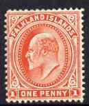 Falkland Islands 1904-12 KE7 1d vermilion (wmk s/ways) mounted mint SG44b, stamps on , stamps on  stamps on , stamps on  stamps on  ke7 , stamps on  stamps on 