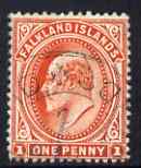 Falkland Islands 1904-12 KE7 1d vermilion (wmk upr) used SG44, stamps on , stamps on  ke7 , stamps on 