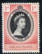 Falkland Islands 1953 Coronation 1d unmounted mint SG186, stamps on coronation, stamps on royalty