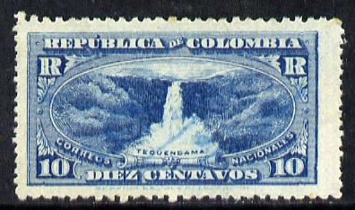Cinderella - Colombia 1917 Registration stamp 10c blue (Tequendama Falls) used (ie m/s cancel), stamps on waterfalls