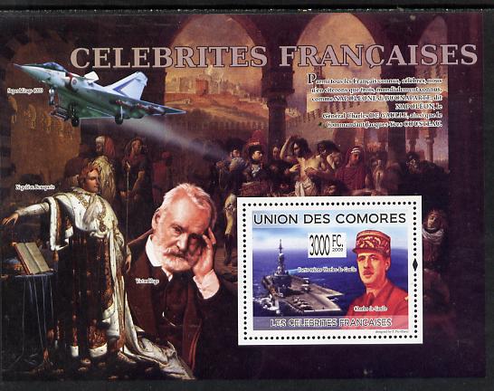 Comoro Islands 2009 French Celebrities perf s/sheet unmounted mint Michel BL 492, stamps on personalities, stamps on aviation, stamps on flat tops, stamps on de gaulle, stamps on  ww1 , stamps on  ww2 , stamps on militaria, stamps on napoleon, stamps on 
