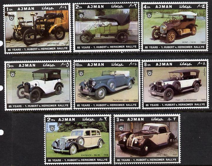 Ajman 1970 Cars (65th Herkomer Rally) set of 8 unmounted mint (Mi 613-20A), stamps on cars      dixi    packard     durkopp    fiat     maybach     bmw    benz     wartburg